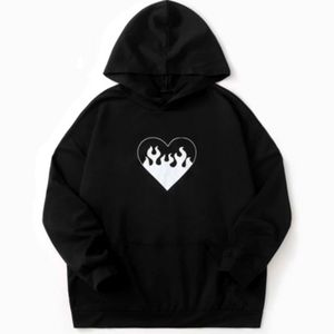 Black hoodie with heart and fire